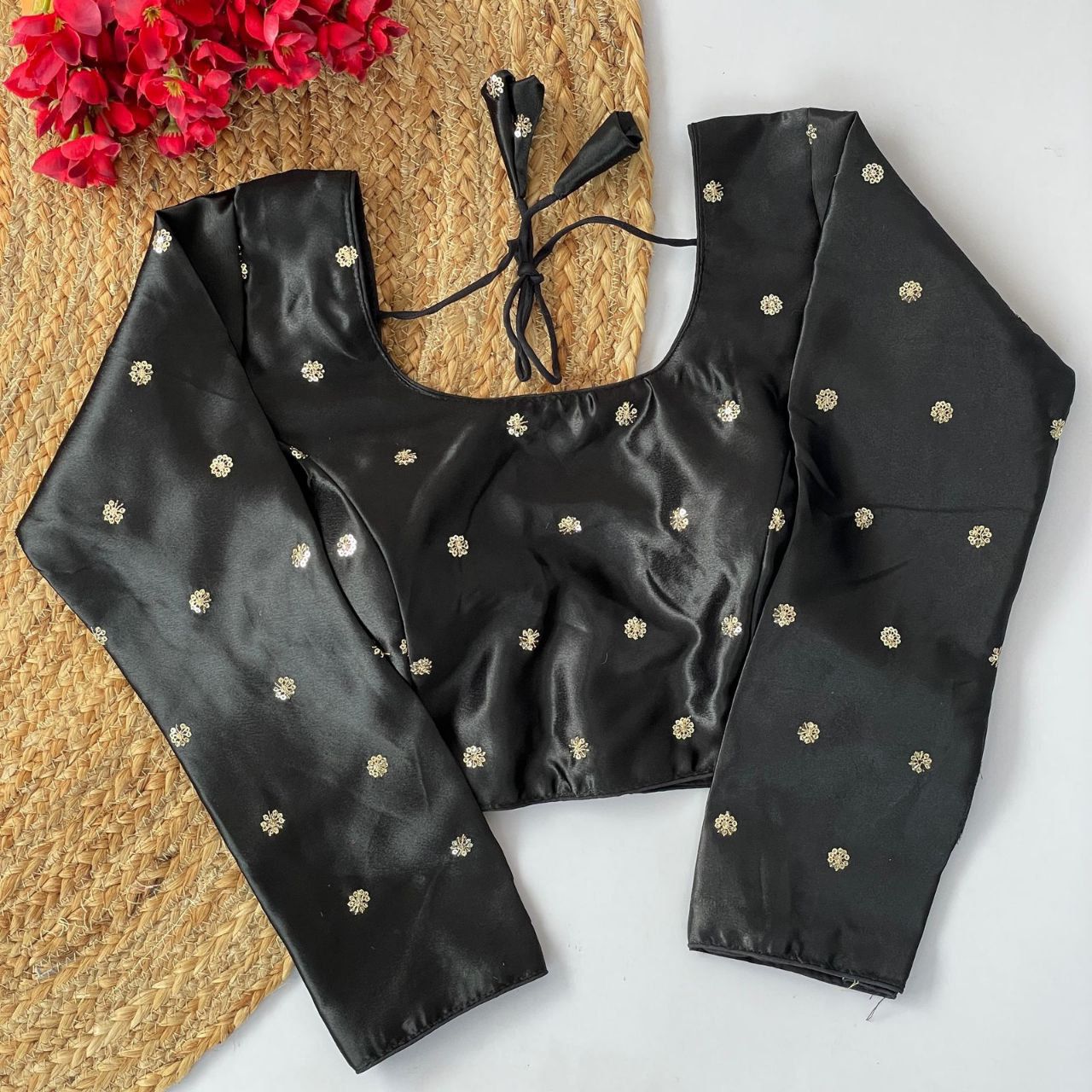 Satin Butty Silk Blouse-Black